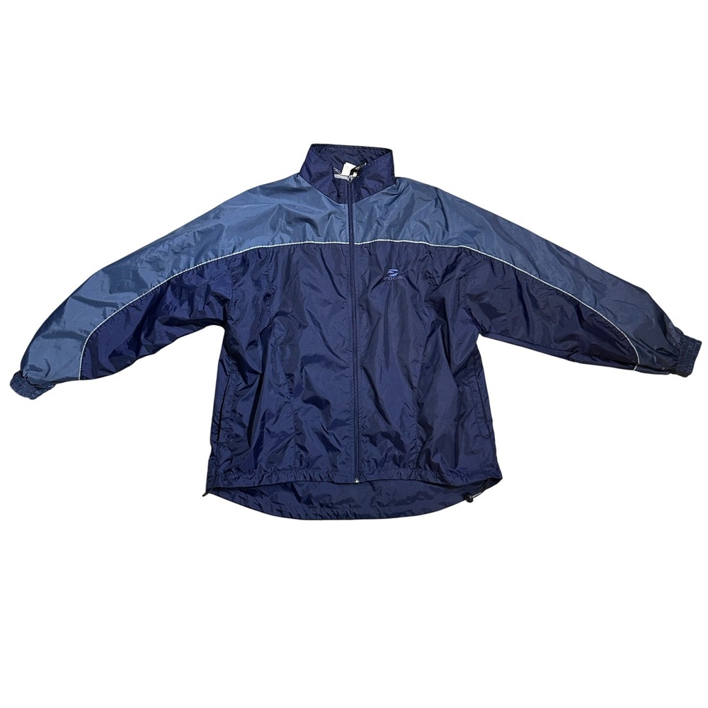 Vintage Brooks Running Windbreaker Jacket Blue Reflective Piping Womens XL